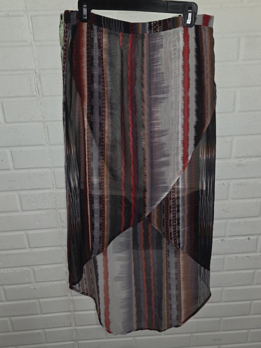 Maurices Striped High-Low Skirt in Black, Brown, Red